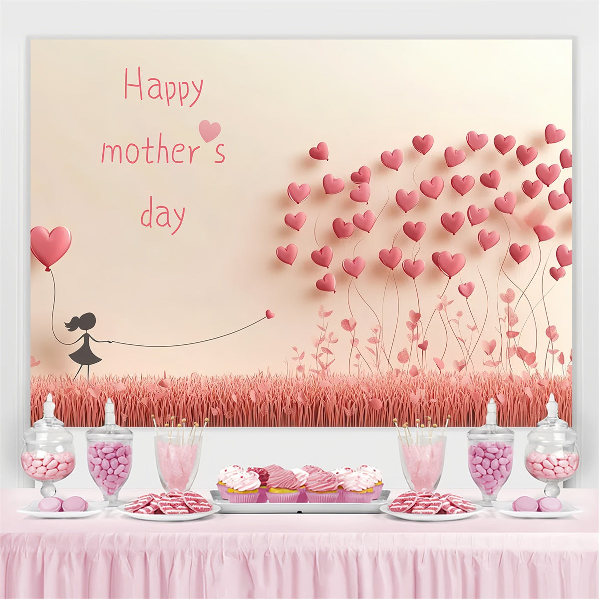 Muttertags-Hintergrundbild Personalisierbare Wiese mit Herzballons CSH3-101