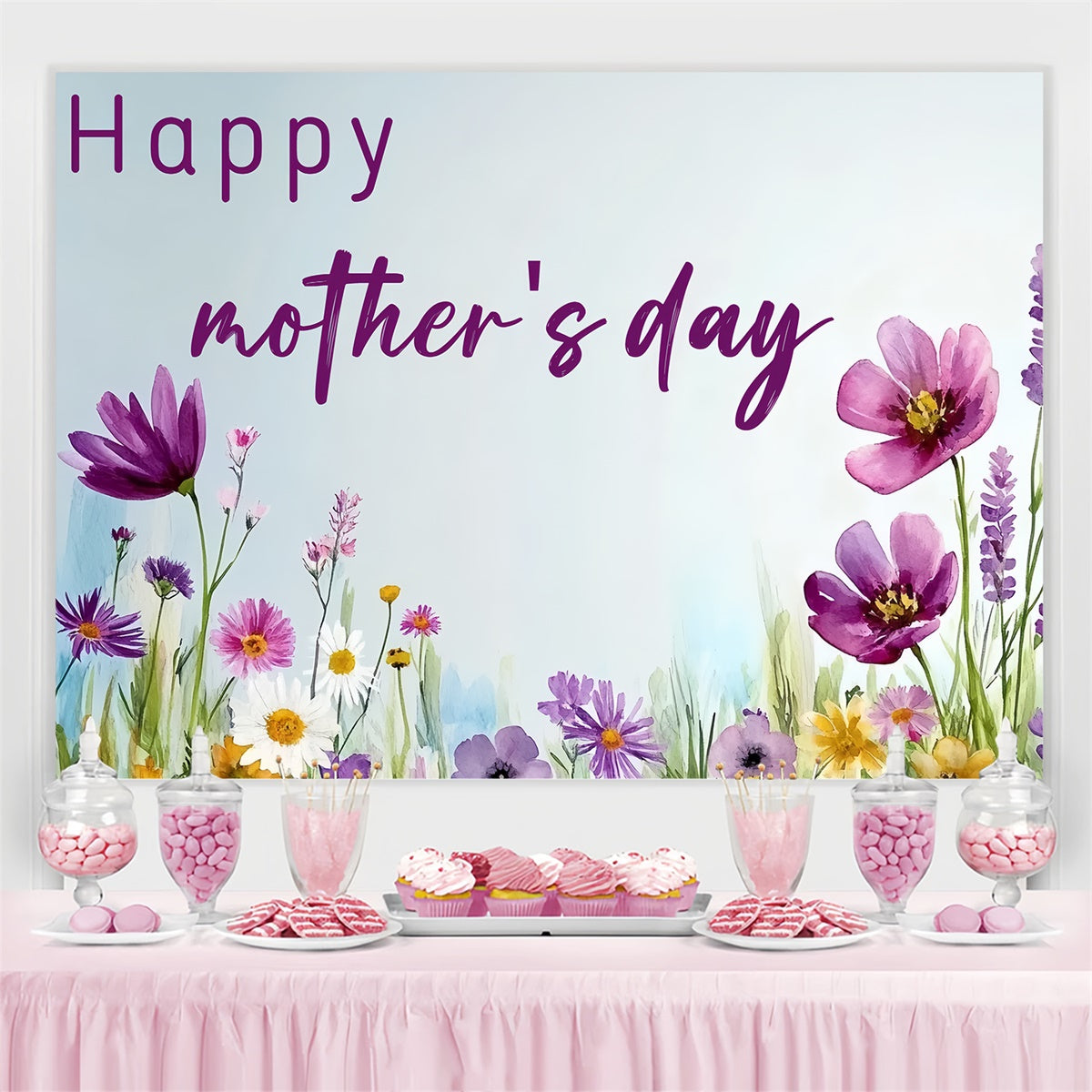 Muttertags-Hintergrundbild Personalisierbar Wildblumenwiese Aquarell CSH3-110