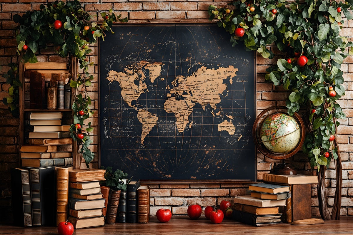 Back To School Fotohintergrund Antike Karte Bücher Hintergrund CSH3-12
