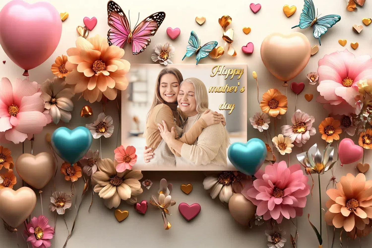 Muttertags-Hintergrundbild mit Schmetterlingen und Luftballons CSH3-139