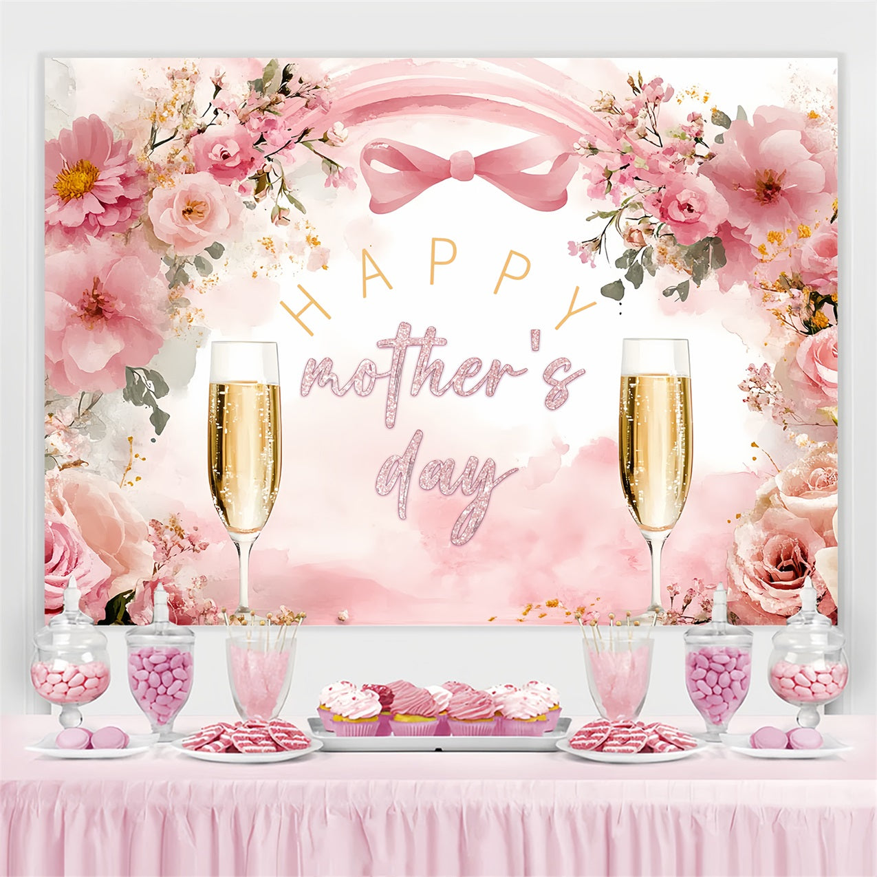 Backdrop für Muttertag Floral Champagner Toast Customized Hintergrund CSH3-149