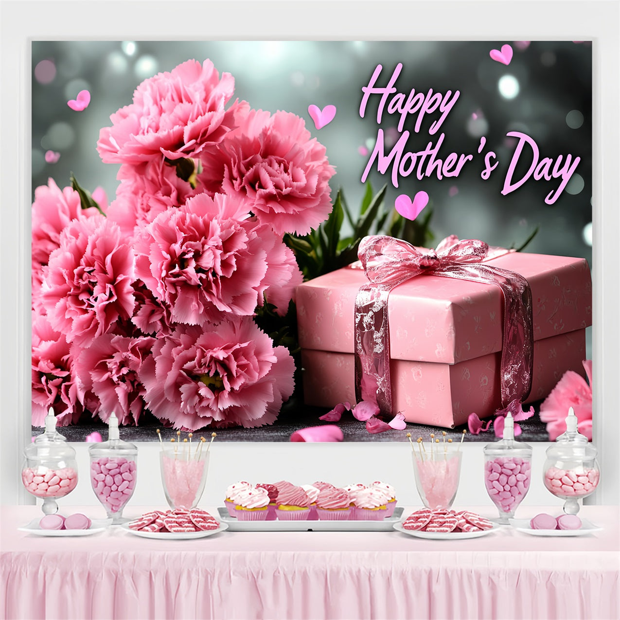Happy Mother's Day Backdrop Rosa Nelke Geschenk Personalisierte Backdrop CSH3-151