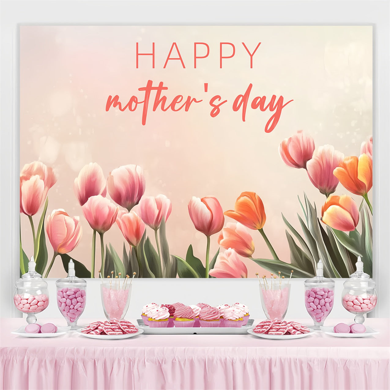 Muttertag Fotokulisse Pastellfarbene Tulpen Personalisierte Kulisse CSH3-162