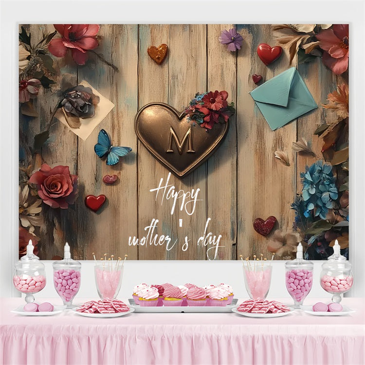 Mothers Day Backdrops Vintage Holz Herz personalisierte Kulisse CSH3-165