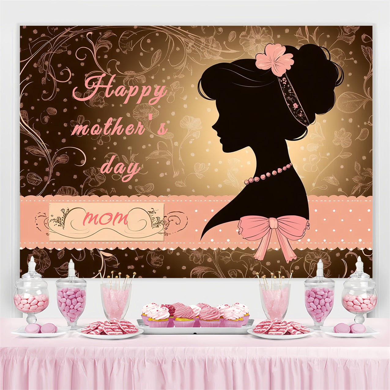 Hintergrund für Muttertag Floral Art Silhouette Personalisierte Hintergrund CSH3-178
