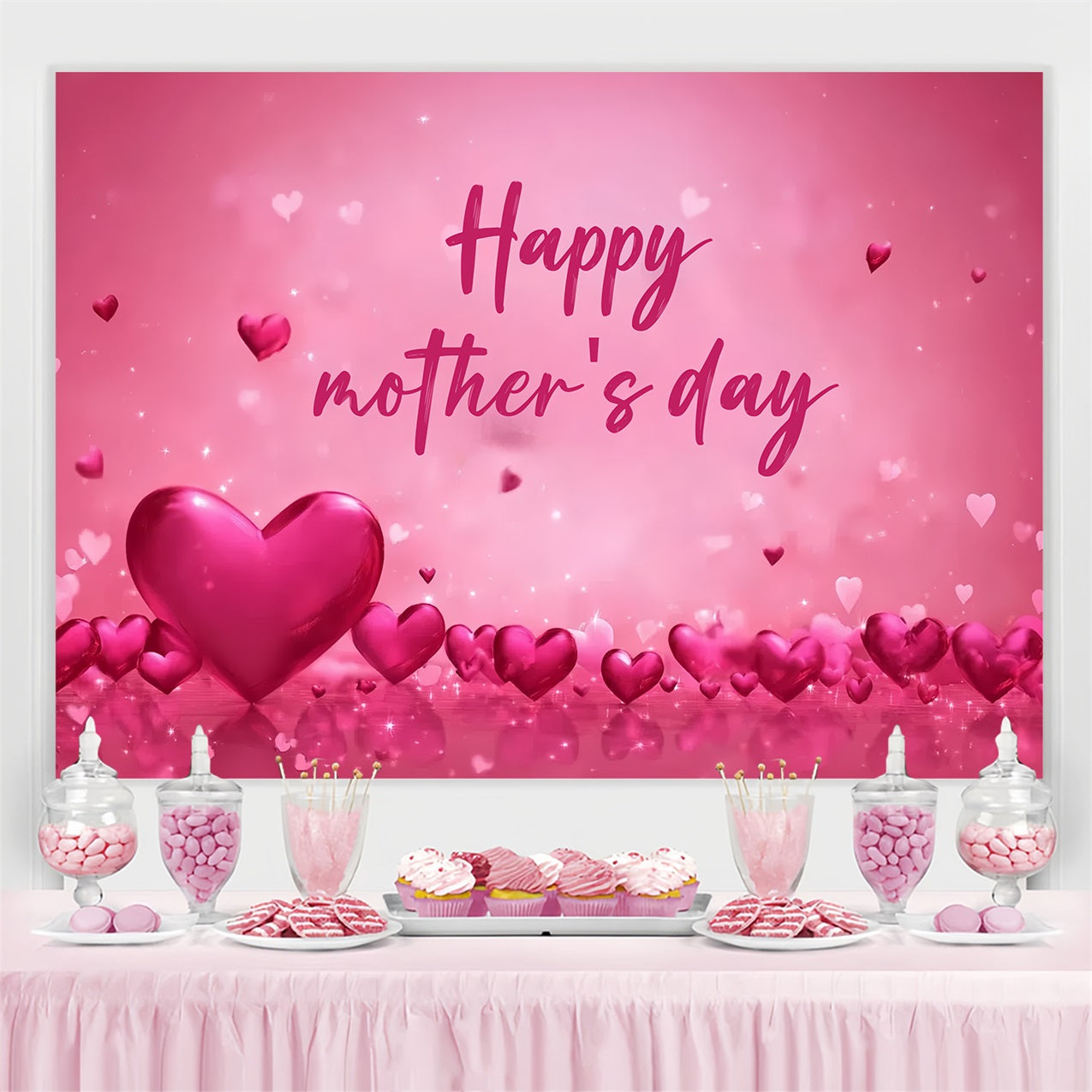 Backdrops für Muttertag Rosa romantische Herzen Personalisierte Backdrop CSH3-186