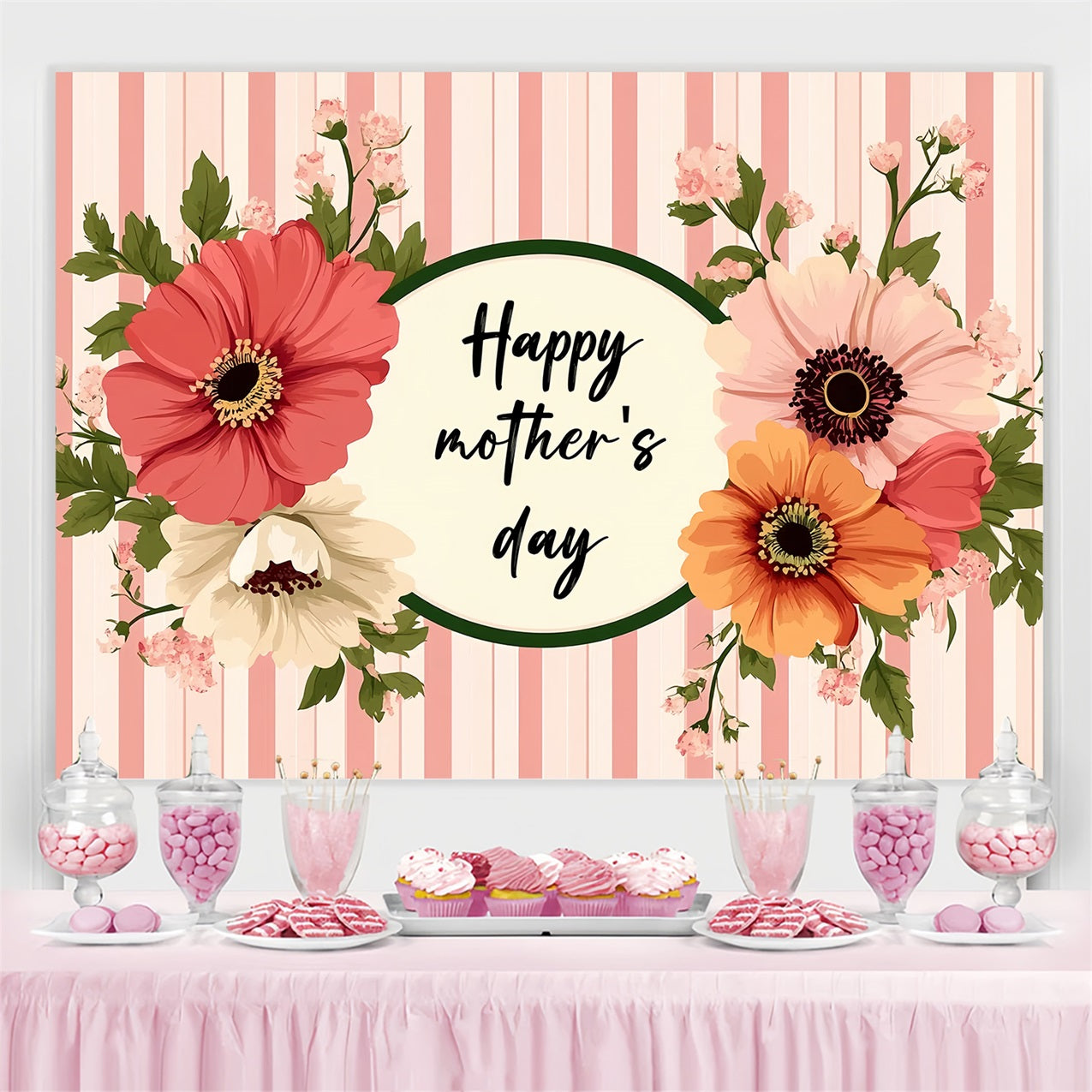 Backdrop Muttertag Vintage Stripes Floral Personalisierte Backdrop CSH3-189
