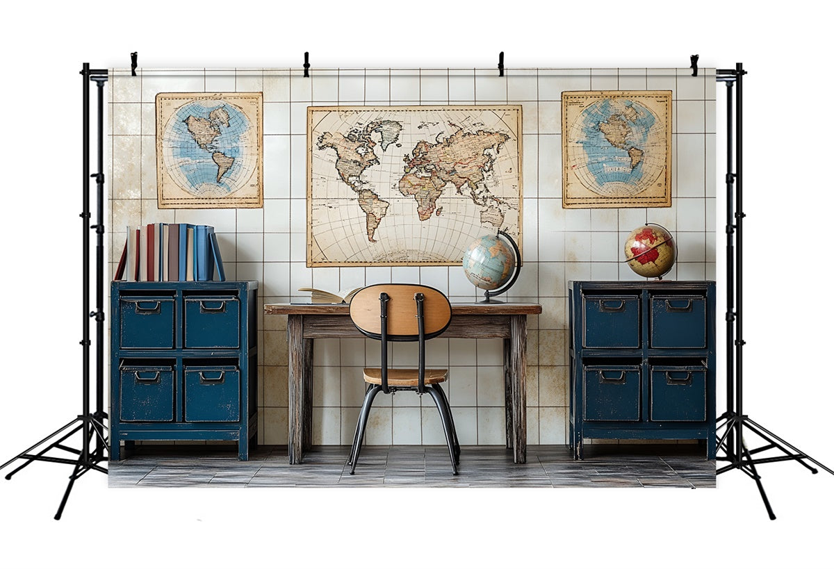 Back To School Backdrops Vintage Weltkarte Geographie Backdrop CSH3-19