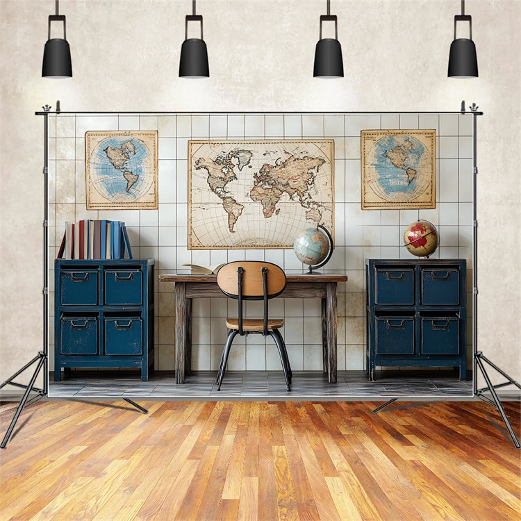 Back To School Backdrops Vintage Weltkarte Geographie Backdrop CSH3-19