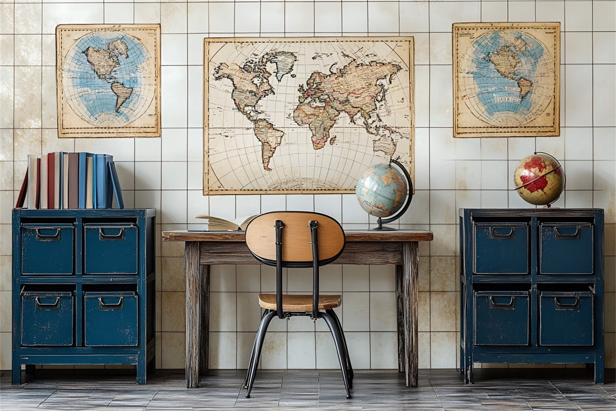 Back To School Backdrops Vintage Weltkarte Geographie Backdrop CSH3-19