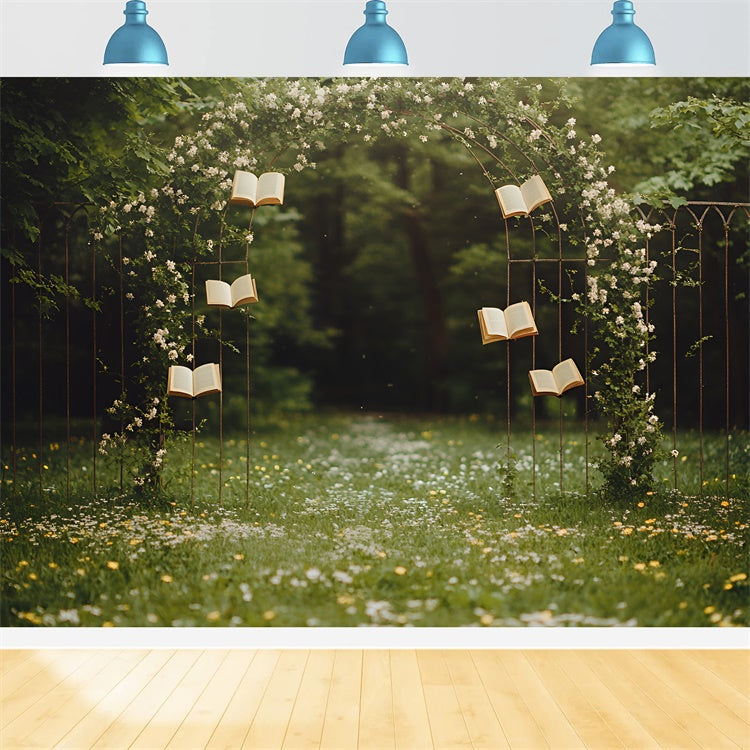 Back To School Fotografie Backdrop Floral Vine Books Backdrop CSH3-26