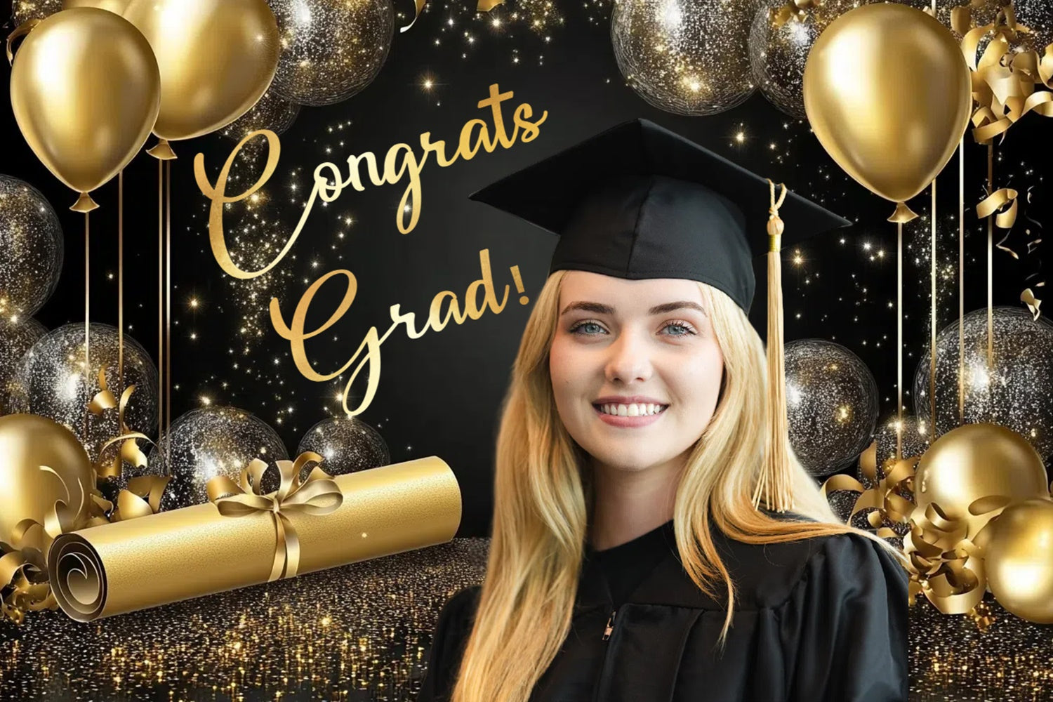 Benutzerdefinierte Graduierung Fotohintergrund Gold Thema Graduierung Party Hintergrund CSH3-269