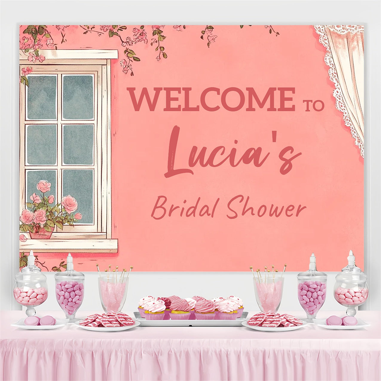 Brautdusche Fotohintergrund Floral Fenster Personalisierte Hintergrund CSH3-282