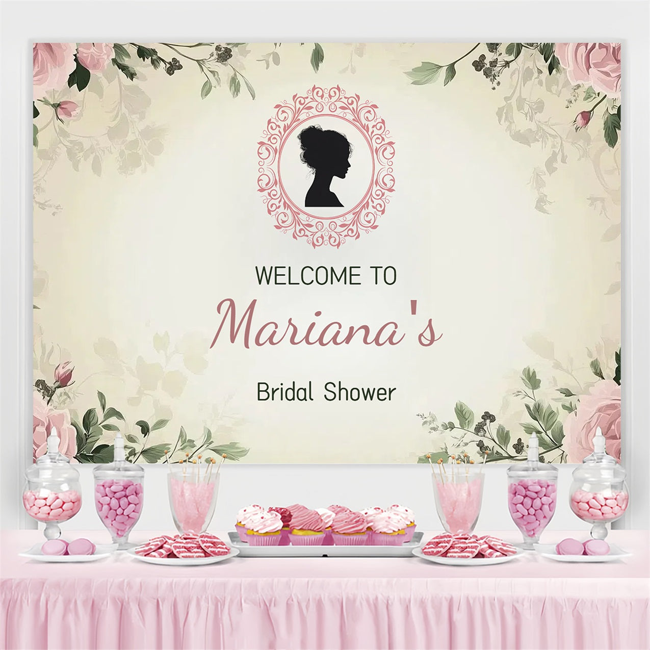 Backdrops für Brautparty Floraler Rahmen Personalisierter Backdrop CSH3-284