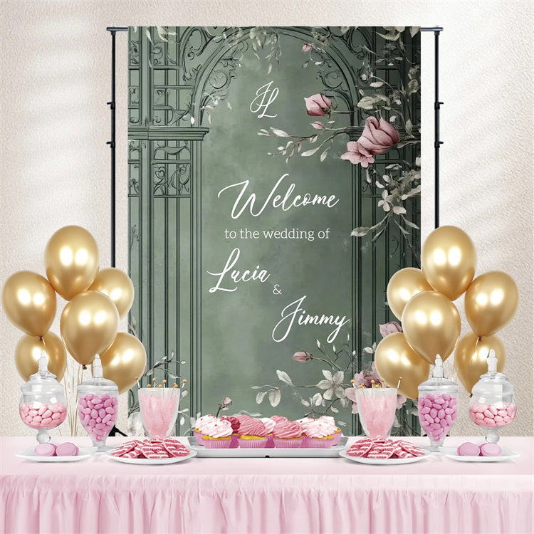 Rustikale Hochzeit Backdrop Grüner Bogen Floral Personalisierte Backdrop CSH3-286