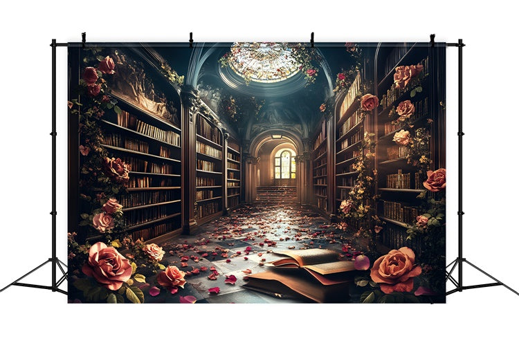 Back To School Fotokulisse Enchanted Rose Library Backdrop CSH3-3