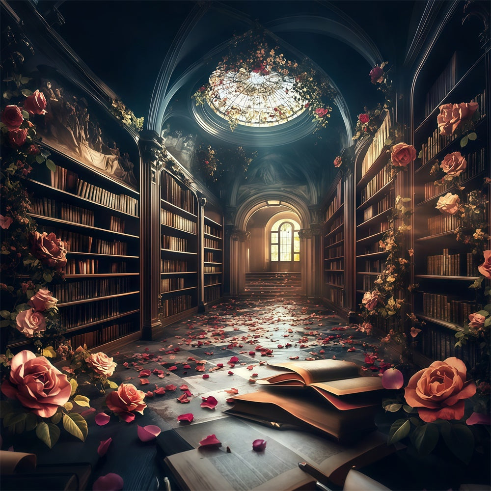 Back To School Fotokulisse Enchanted Rose Library Backdrop CSH3-3