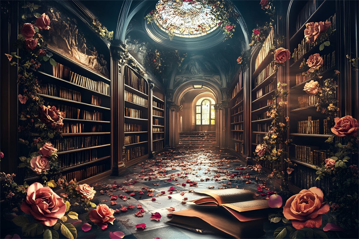 Back To School Fotokulisse Enchanted Rose Library Backdrop CSH3-3