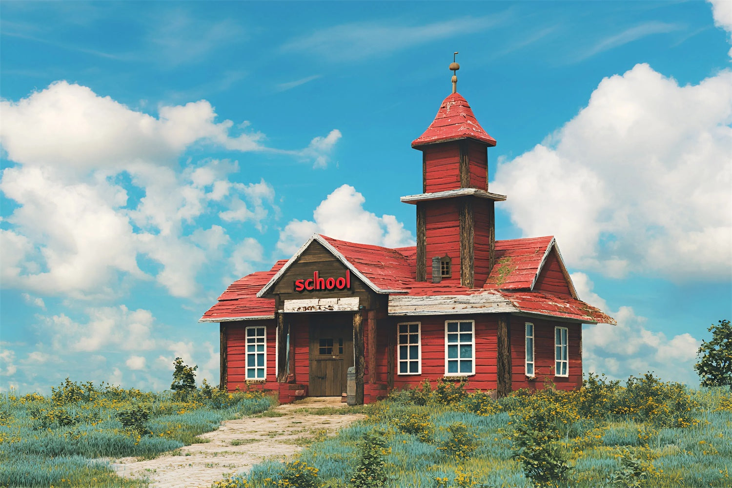 Back To School Backdrop Vintage Land Schulhaus Backdrop CSH3-30