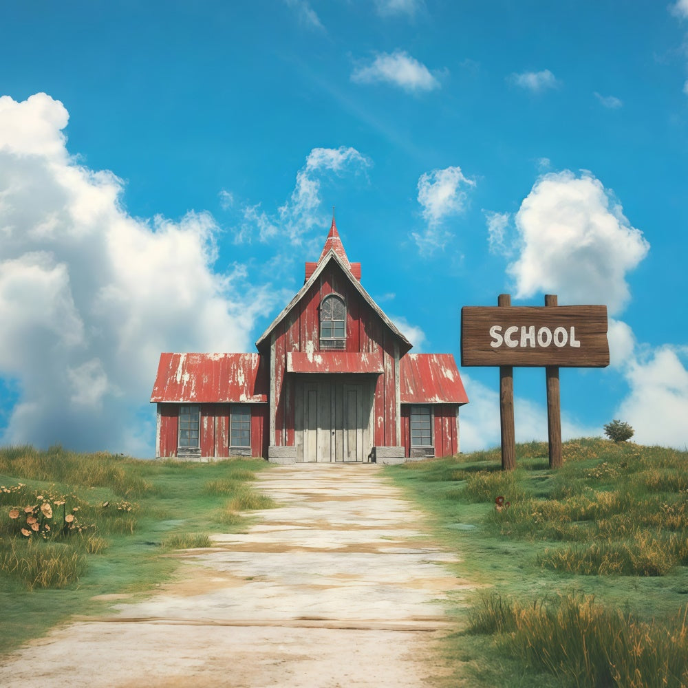 Back To School Fotohintergrund Rustikale Rotes Dach Schule Hintergrund CSH3-31