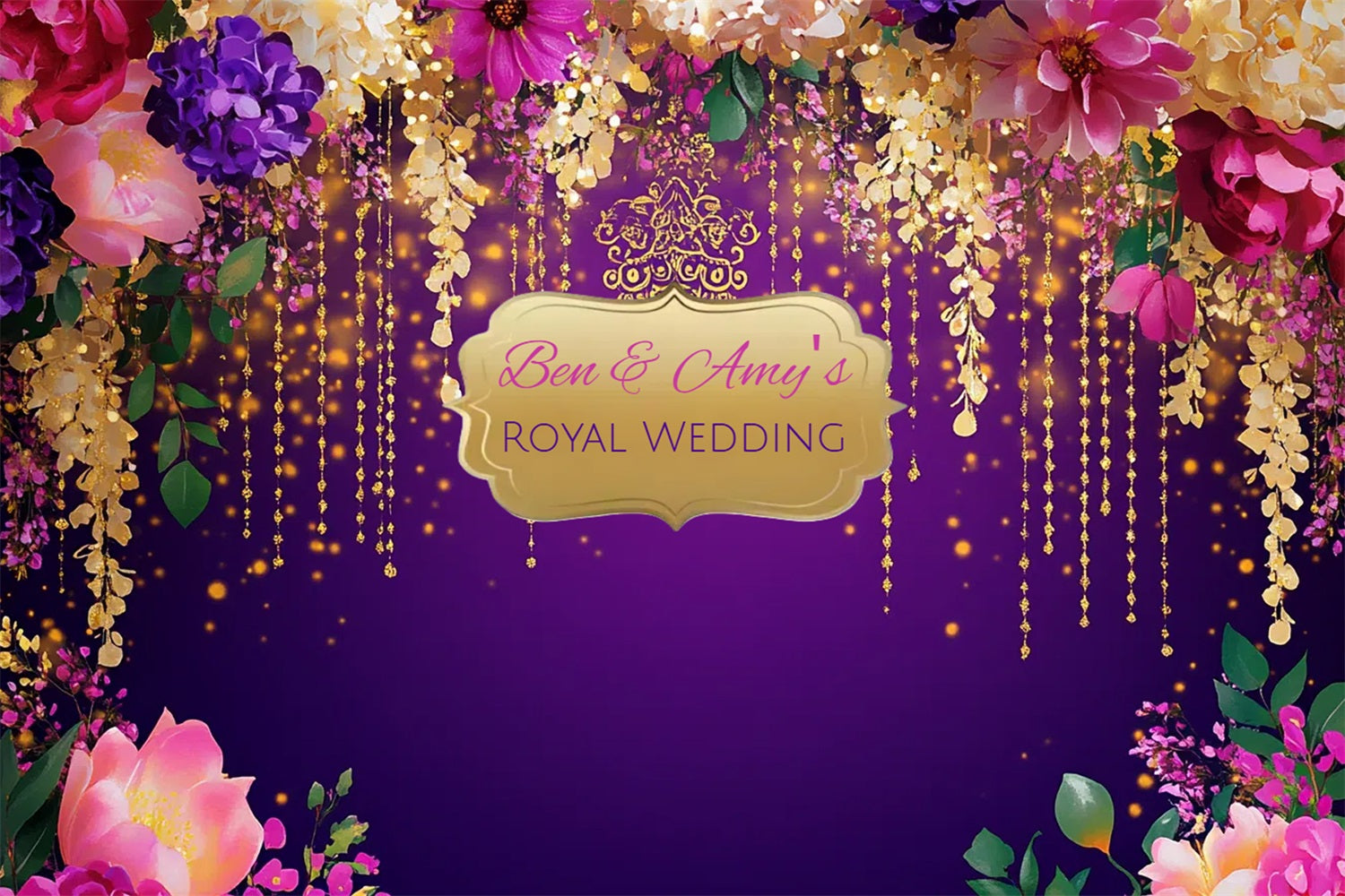 Hochzeit Zeremonie Backdrop Royal Gold Floral Custom Backdrop CSH3-310