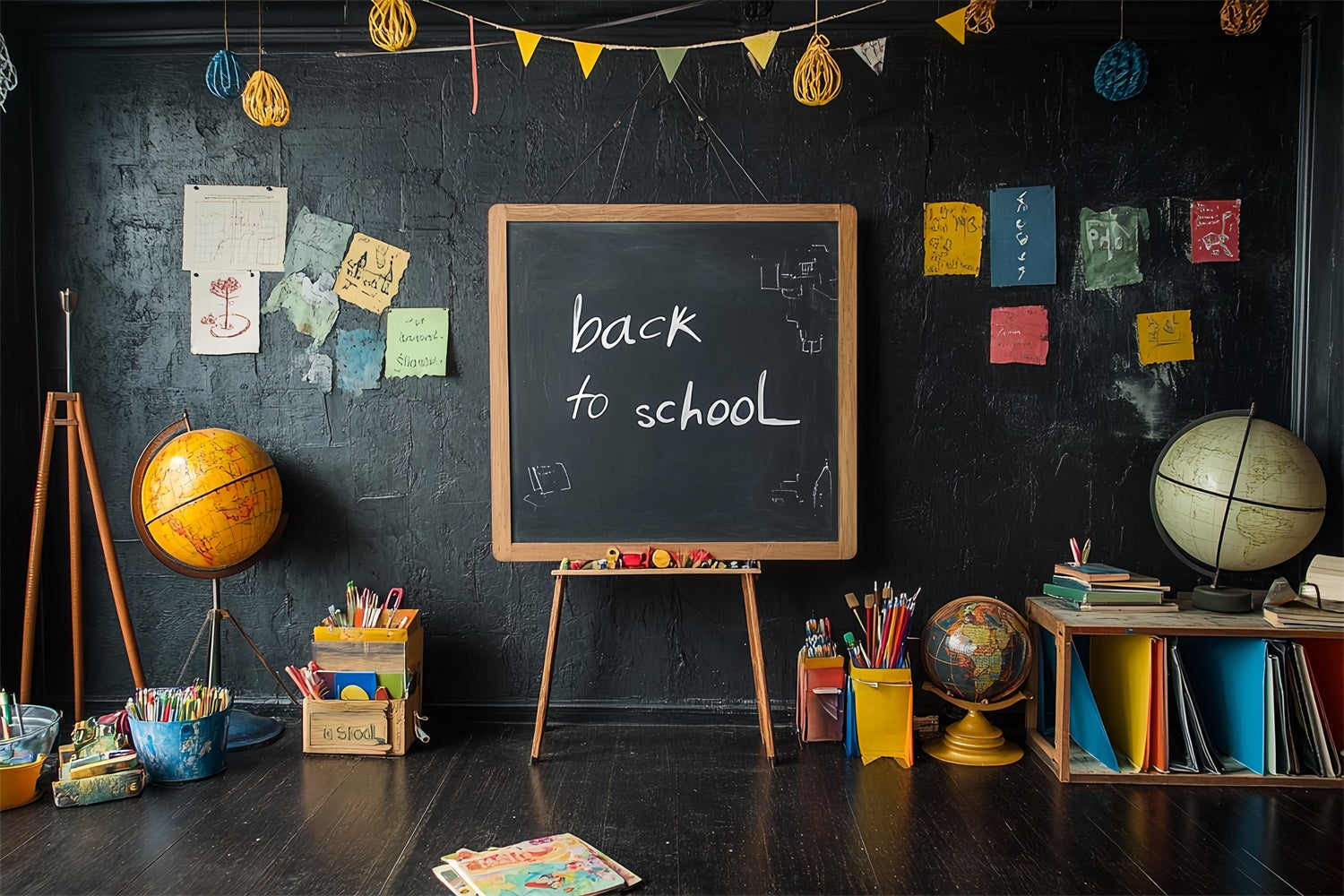 Back To School Backdrop Retro Klassenzimmer Blackboard Backdrop CSH3-34