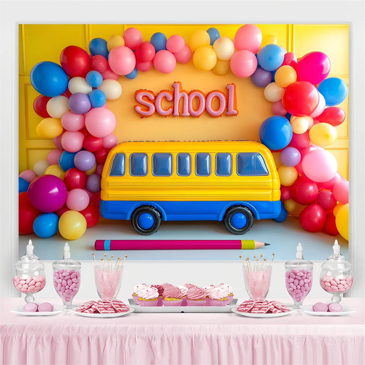 Backdrop für Back To School Fröhlich Gelber Schulbus Backdrop CSH3-38