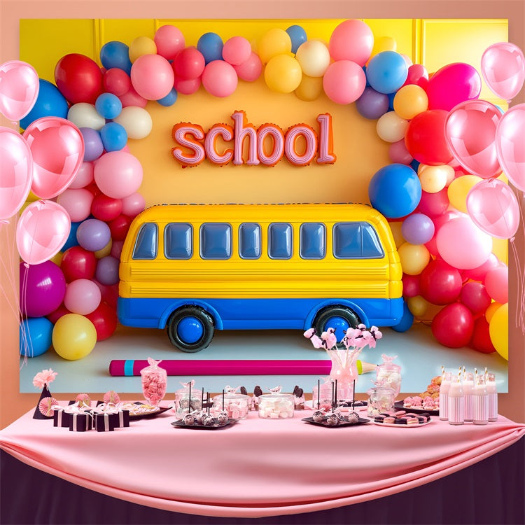 Backdrop für Back To School Fröhlich Gelber Schulbus Backdrop CSH3-38