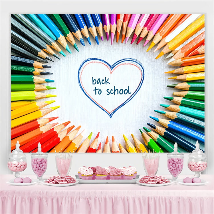 Back To School Fotohintergrund Herzförmige Farbe Bleistift Hintergrund CSH3-40