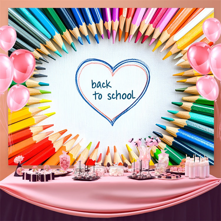 Back To School Fotohintergrund Herzförmige Farbe Bleistift Hintergrund CSH3-40