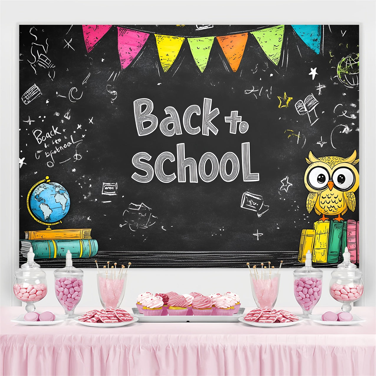 Backdrop Back To School Hand gezeichnete Doodles Blackboard Backdrop CSH3-41