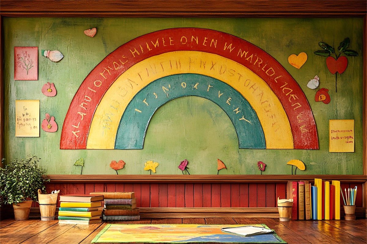 Back To School Backdrop Handgefertigte Kreidetafel Regenbogen Backdrop CSH3-6