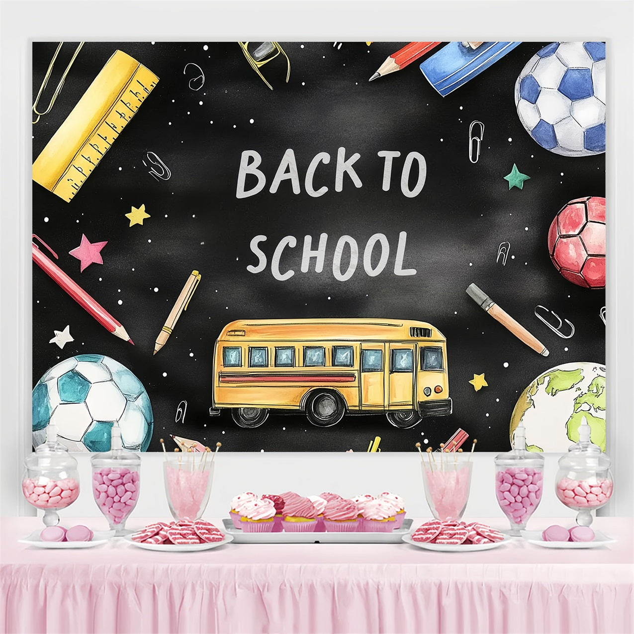 Back To School Fotokulisse Lernen Sport Blackboard Hintergrund CSH3-62