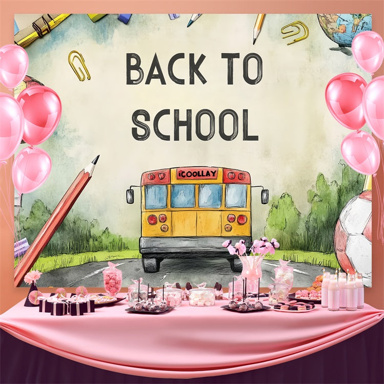 Back To School Backdrop Ideen Aquarell Schulbus Straße Backdrop CSH3-63