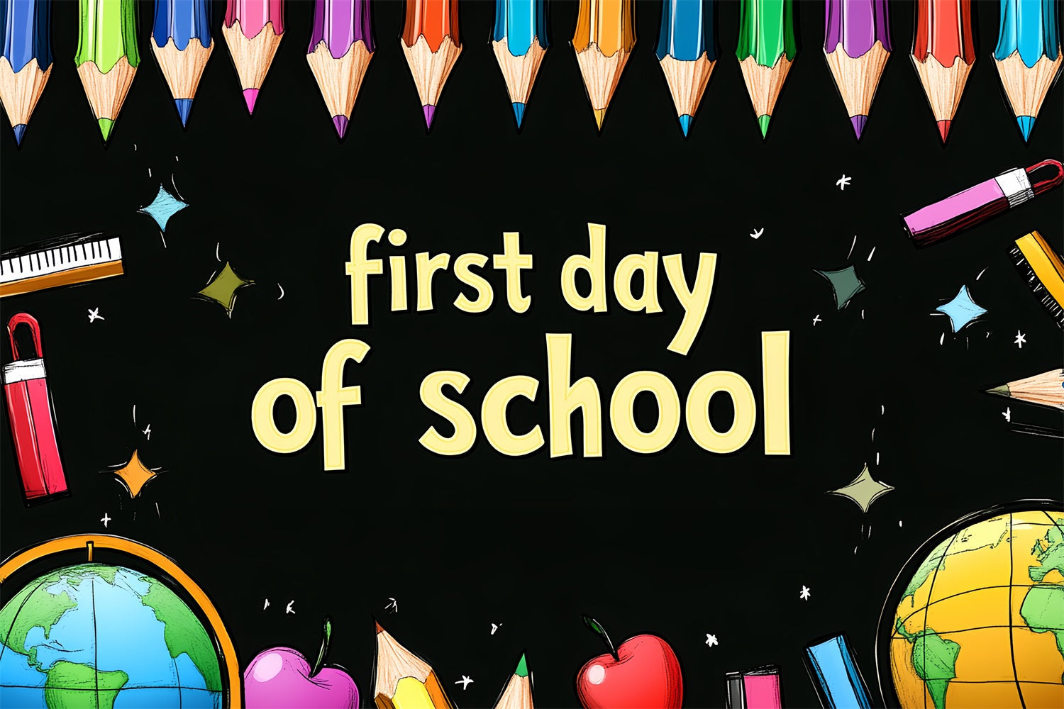 Backdrop Back To School Bunte Bleistifte Kreidetafel Kunst Backdrop CSH3-64