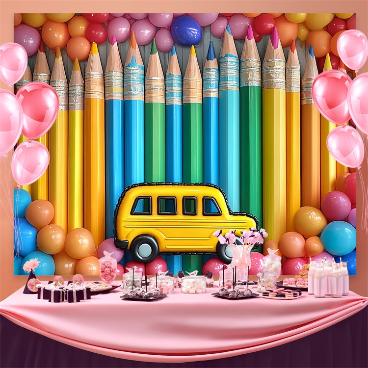 Back To School Backdrop Regenbogen Bleistifte Ballon Feier Hintergrund CSH3-65