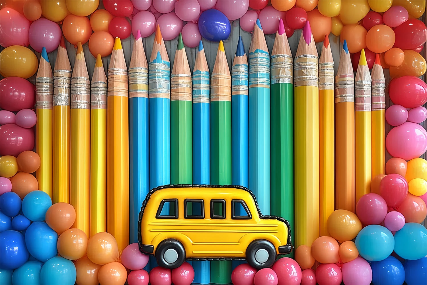 Back To School Backdrop Regenbogen Bleistifte Ballon Feier Hintergrund CSH3-65