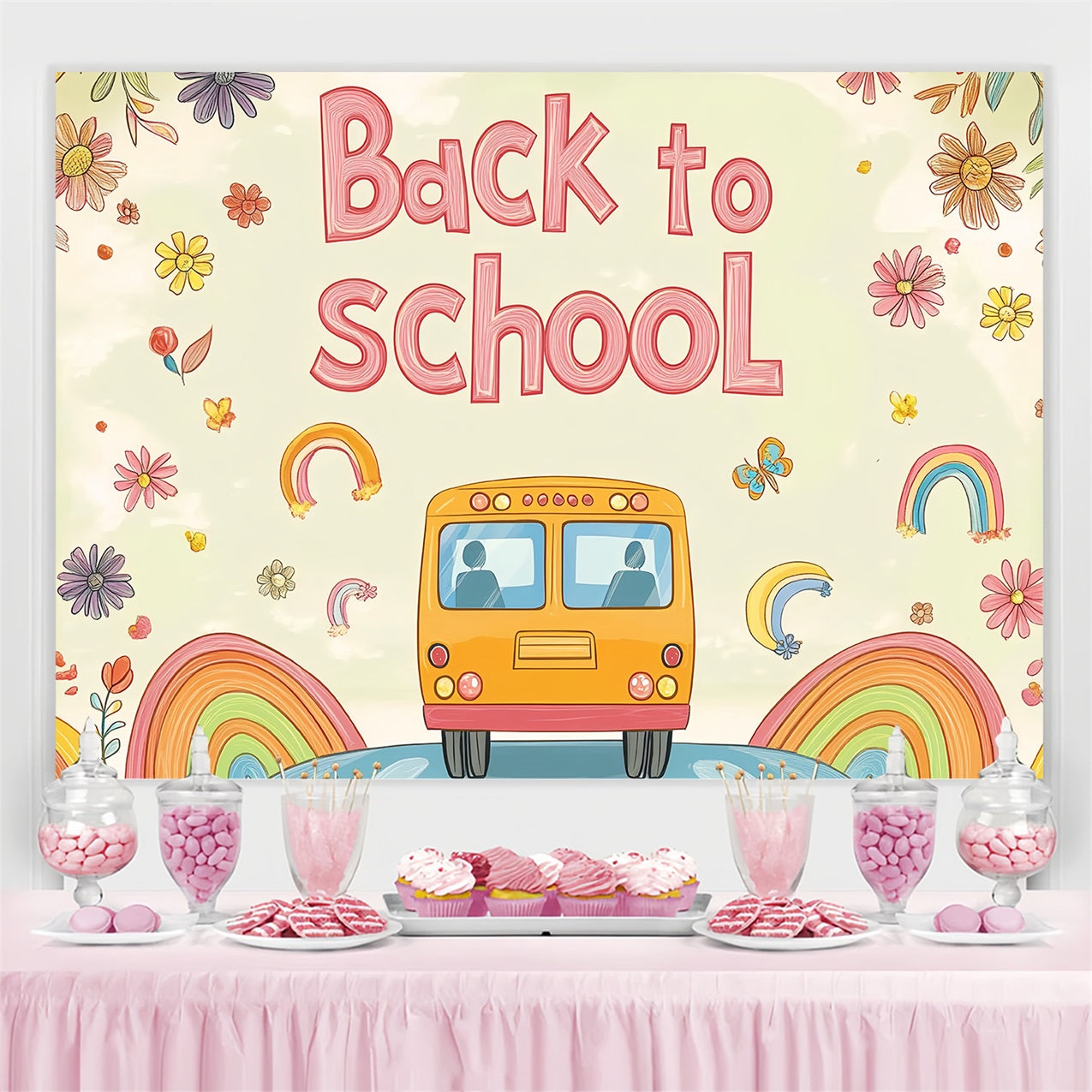 Backdrop für Back To School Soft Aquarell Schulbus Hintergrund CSH3-66