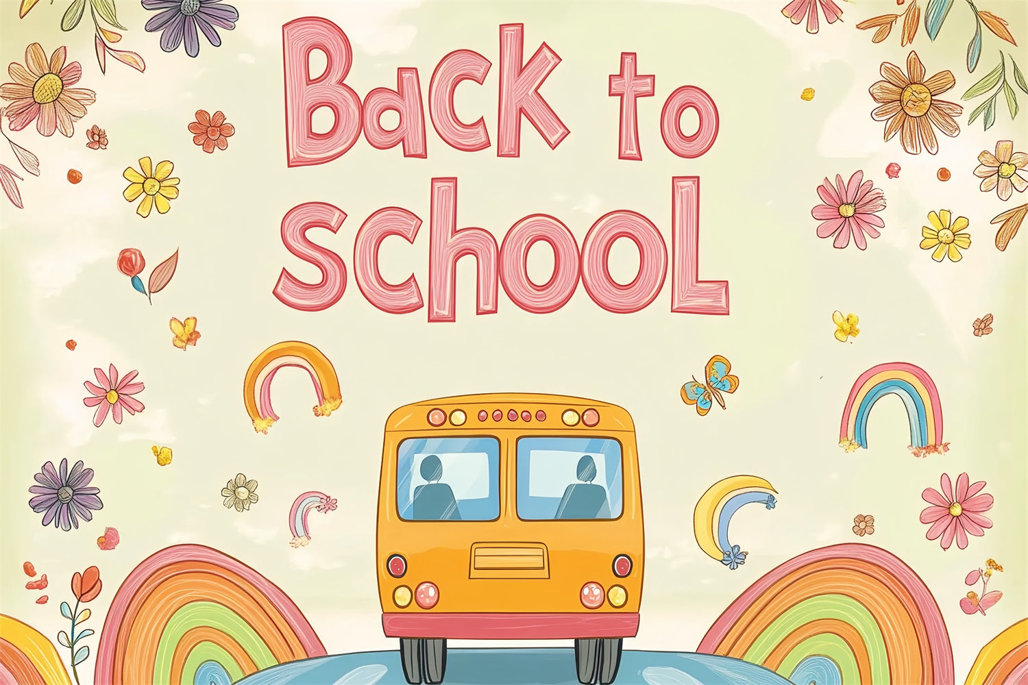 Backdrop für Back To School Soft Aquarell Schulbus Hintergrund CSH3-66