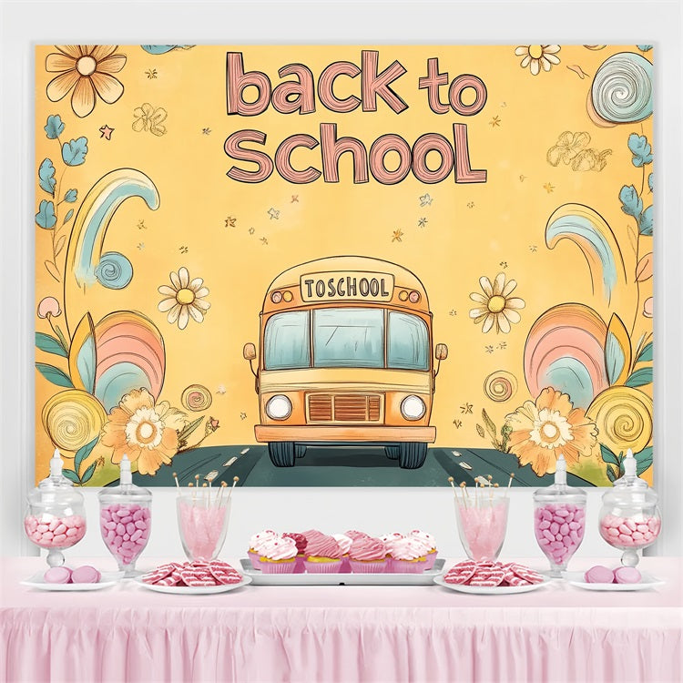 Back To School Backdrops Handgezeichnete Floral Schulbus Backdrop CSH3-67