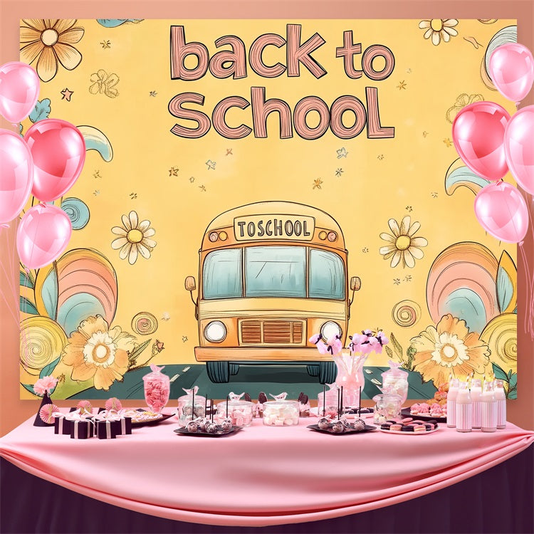 Back To School Backdrops Handgezeichnete Floral Schulbus Backdrop CSH3-67