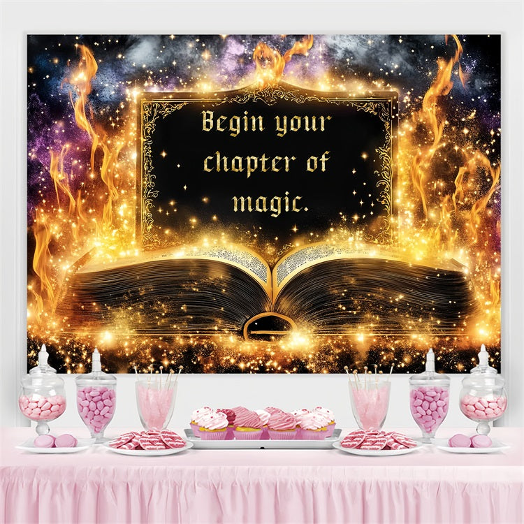 Back To School Backdrops Goldene Flammen Magisches Buch Backdrop CSH3-73