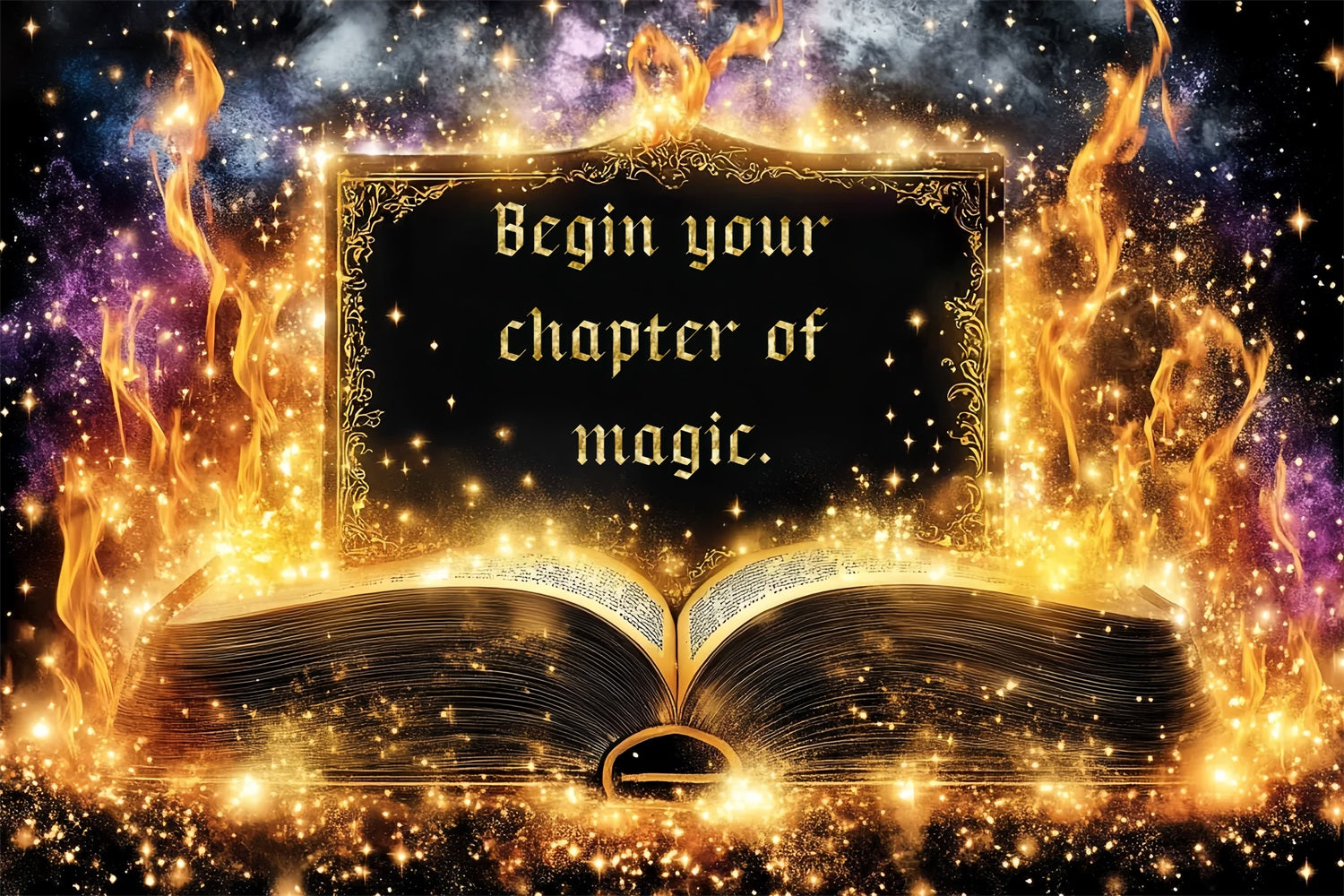 Back To School Backdrops Goldene Flammen Magisches Buch Backdrop CSH3-73