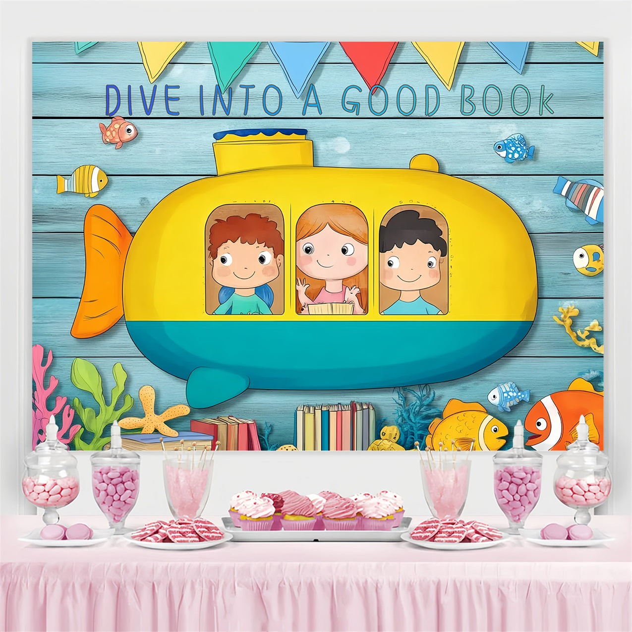 Back To School Backdrops Unterwasser U-Boot Lesen Backdrop CSH3-76