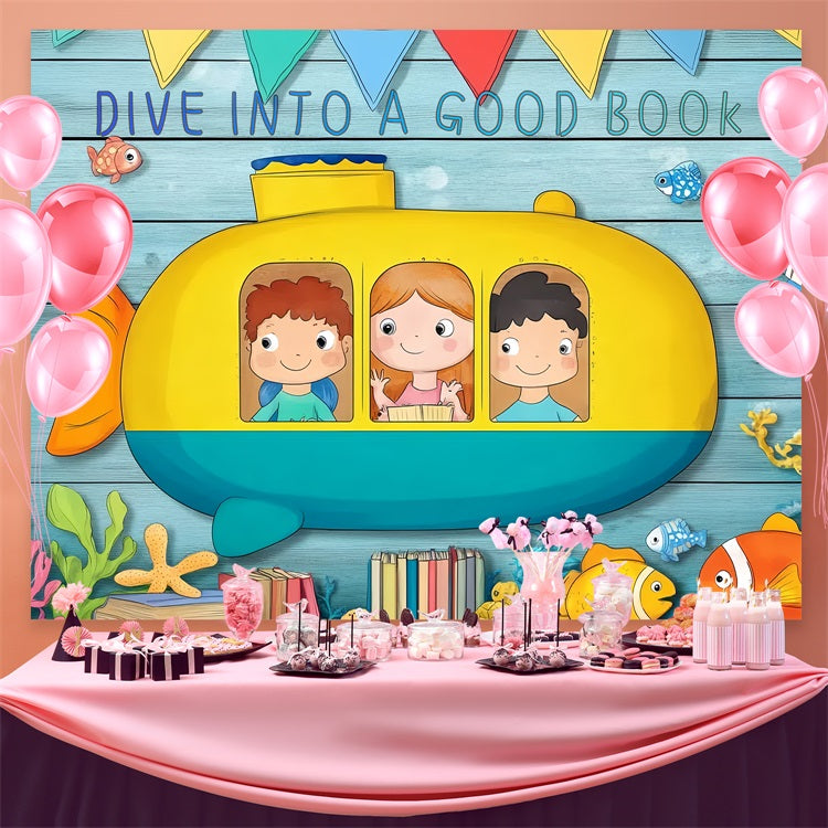 Back To School Backdrops Unterwasser U-Boot Lesen Backdrop CSH3-76