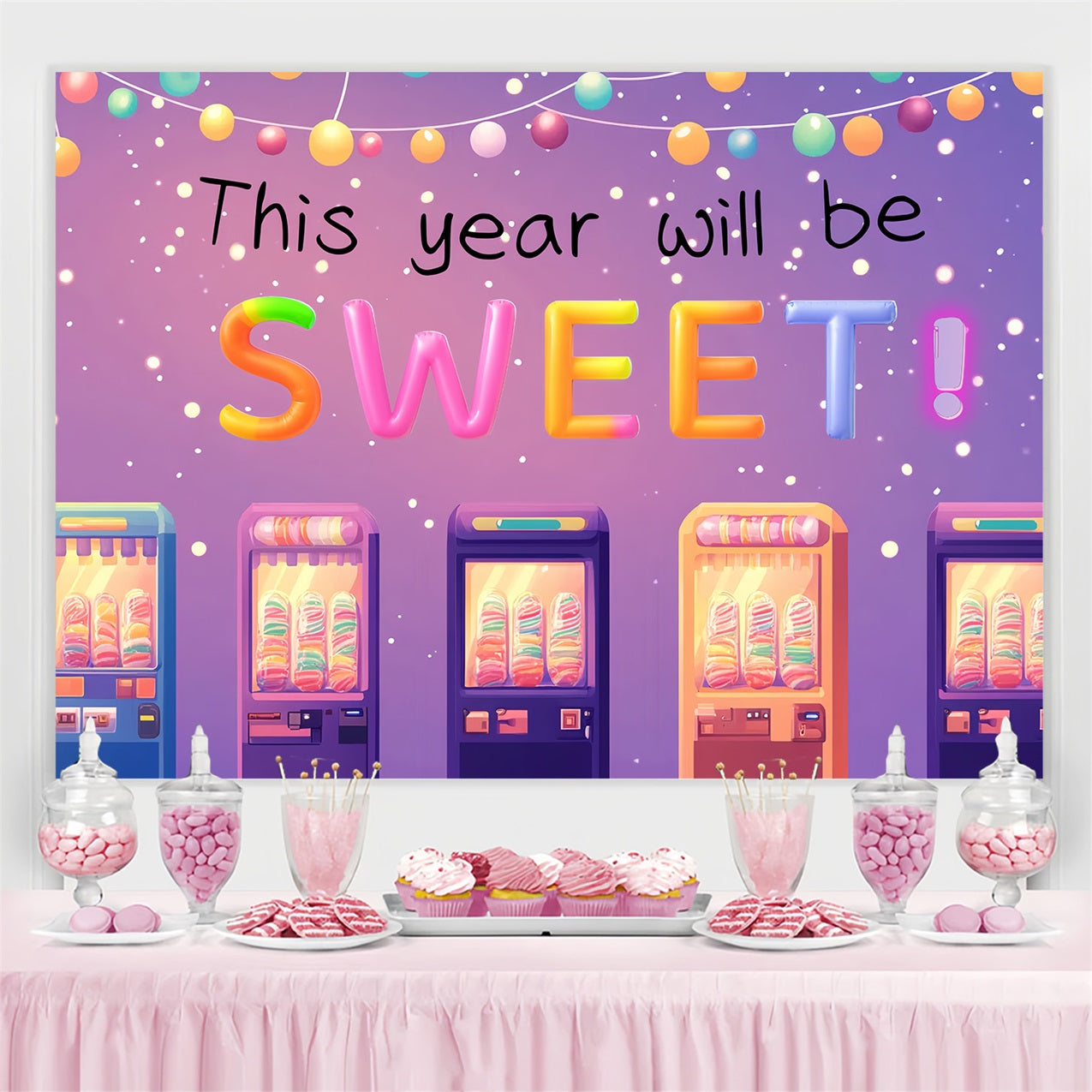 Backdrop Back To School Bunte Süßigkeiten Maschinen Schule Backdrop CSH3-78