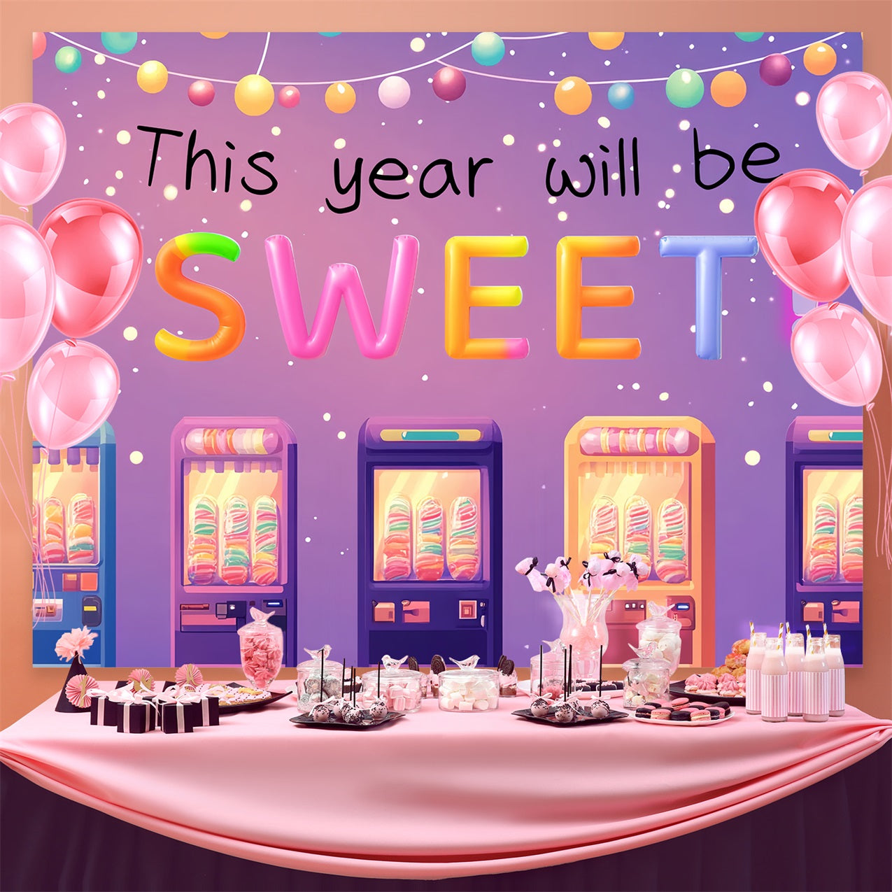 Backdrop Back To School Bunte Süßigkeiten Maschinen Schule Backdrop CSH3-78