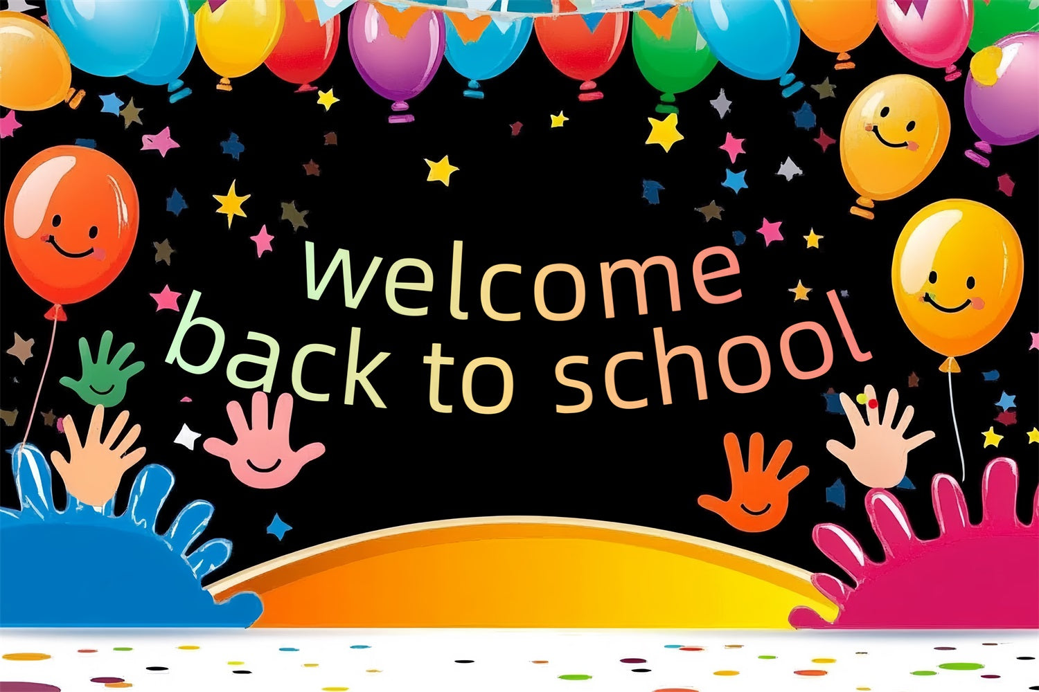 Back To School Backdrop Verspielte Handabdrücke Bunte Luftballon Backdrop CSH3-84
