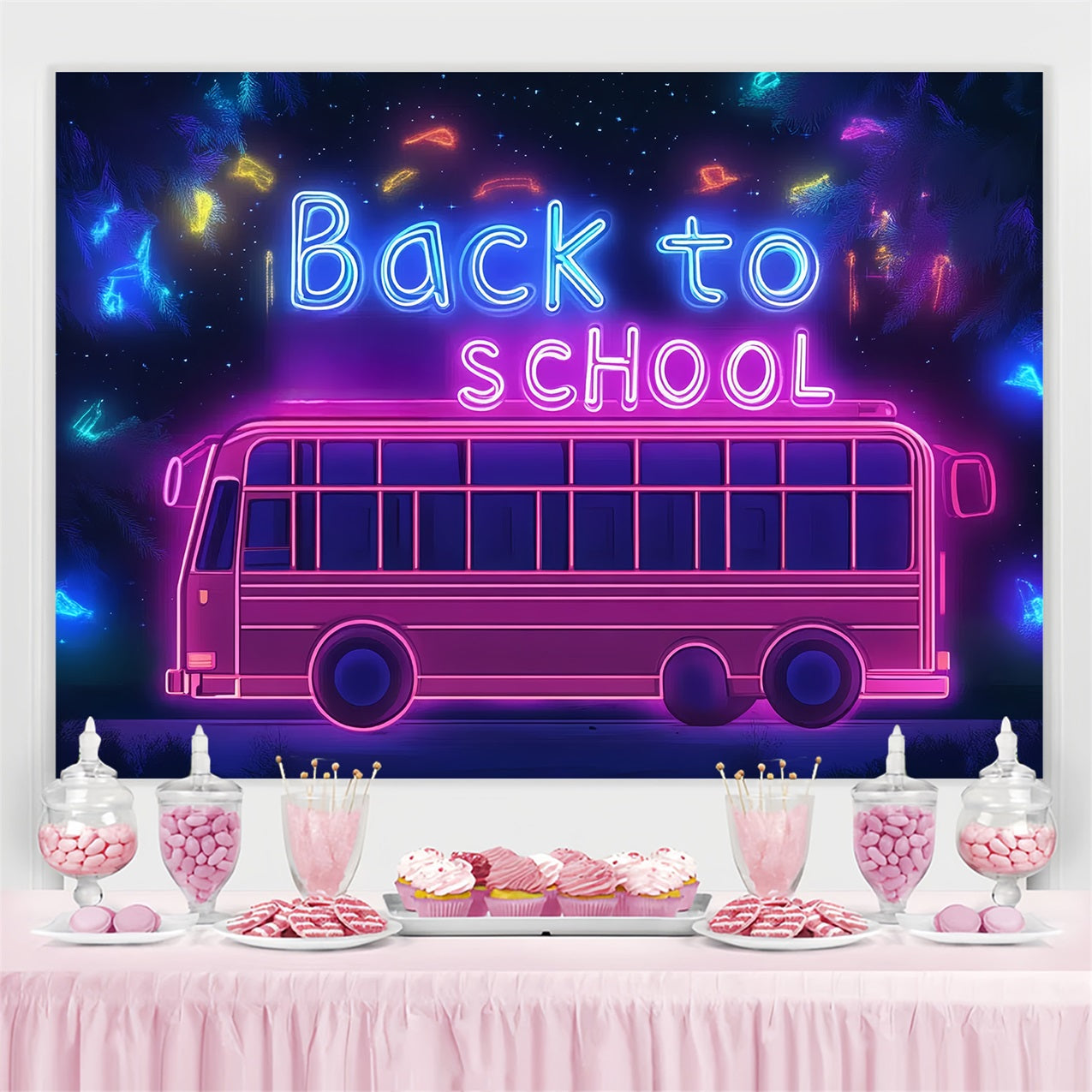 Back To School Backdrop Ideen Neon Electric School Bus Backdrop CSH3-85