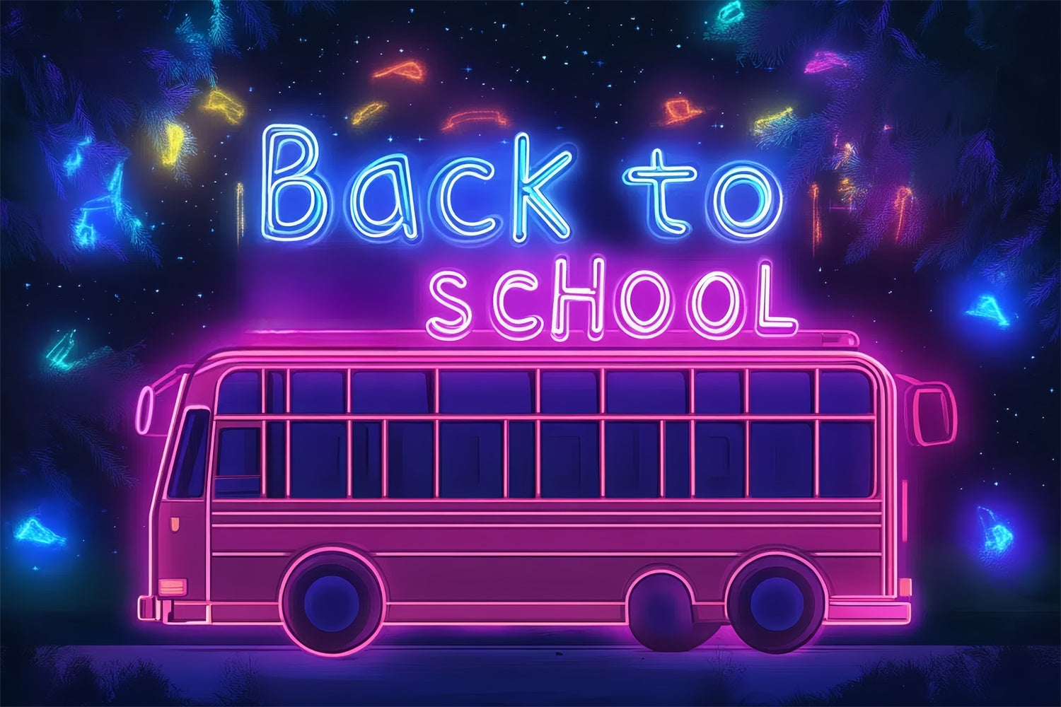 Back To School Backdrop Ideen Neon Electric School Bus Backdrop CSH3-85